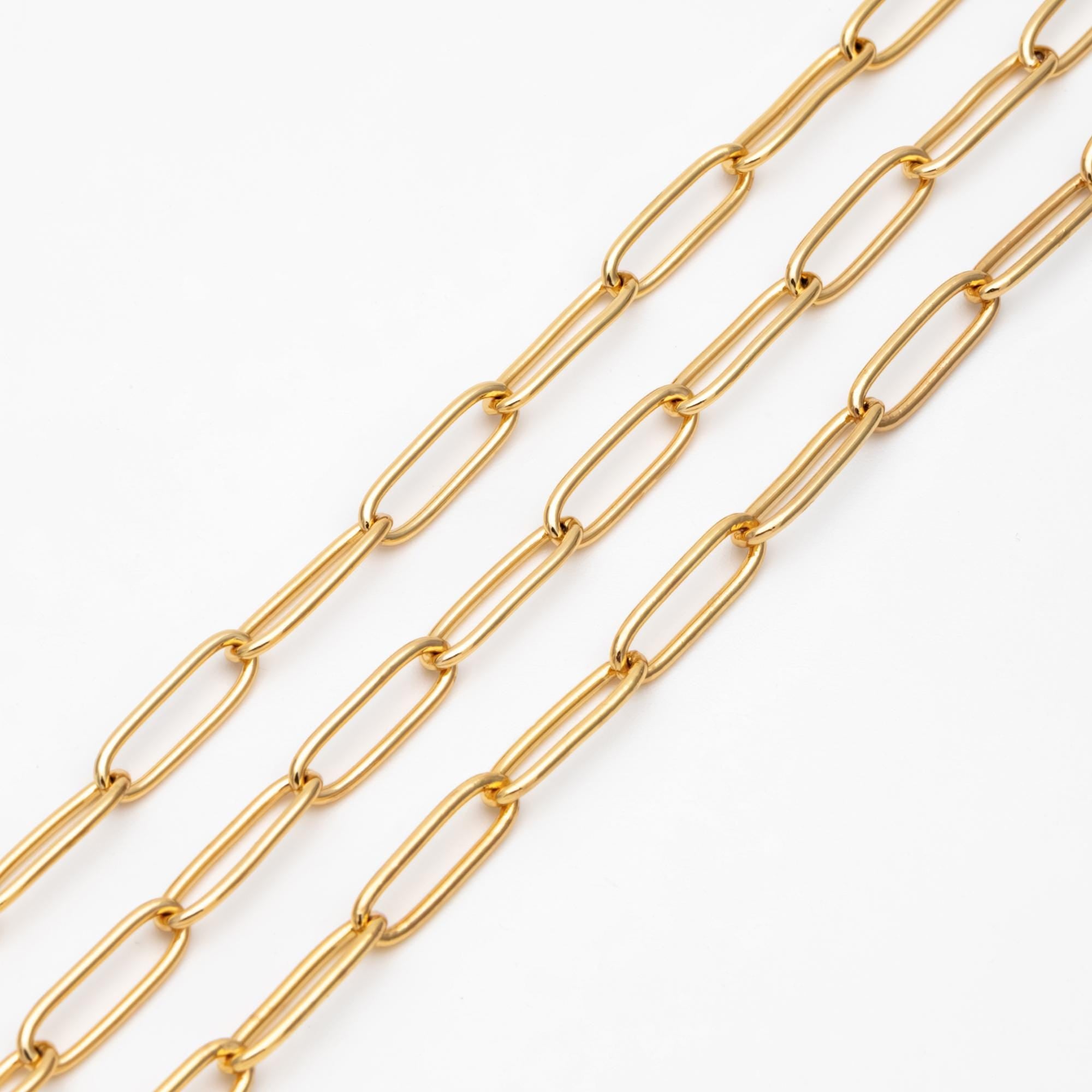 Gold/ Silver tone Cable Chains, Long Oval Link 5x14mm, Gold/ Rhodium plated Brass, Color Not Easily Tarnish (#LK-279)/ 1 Meter=3.3 ft